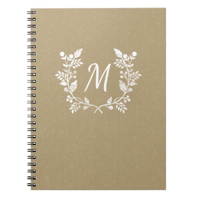 Vintage Distressed Beige White Floral Wreath Notebook (Front)