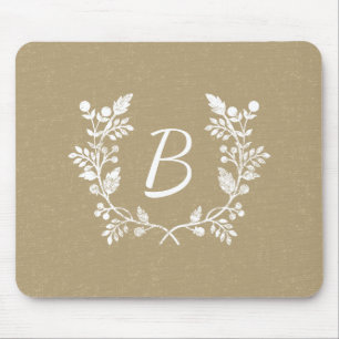 Vintage Distressed Beige White Wreath Custom Mouse Pad