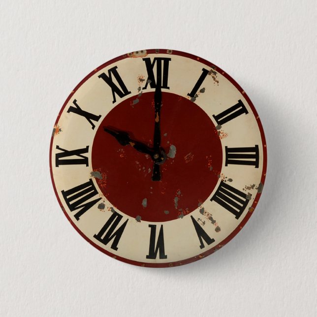 Vintage Distressed Clock Face 2 Inch Round Button (Front)