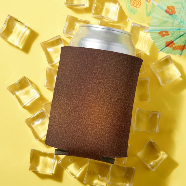 Vintage Distressed Cognac Leather Texture Can Cooler (In Situ Summer)
