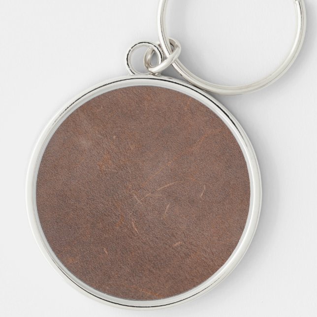Vintage Distressed Cognac Leather Texture Keychain (Front)
