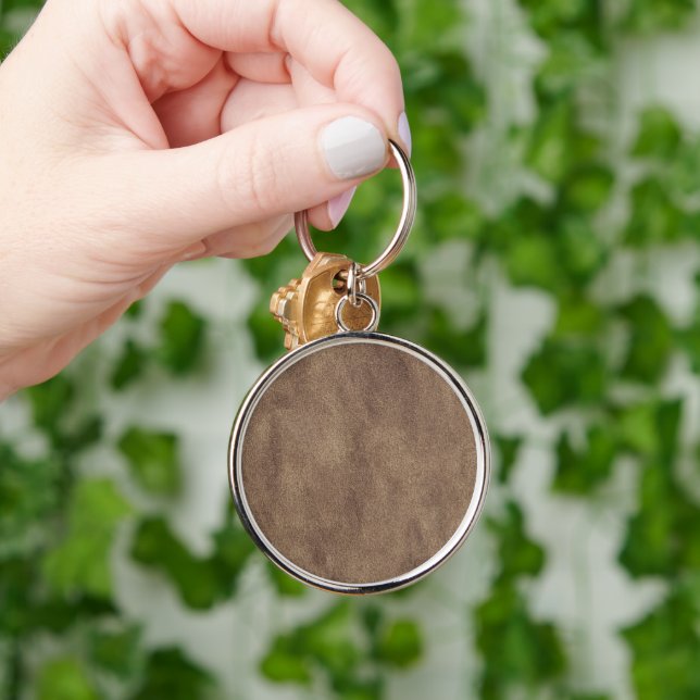 Vintage Distressed Cognac Leather Texture Keychain (Hand)