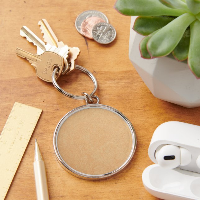 Vintage Distressed Cognac Leather Texture Keychain (Desk)