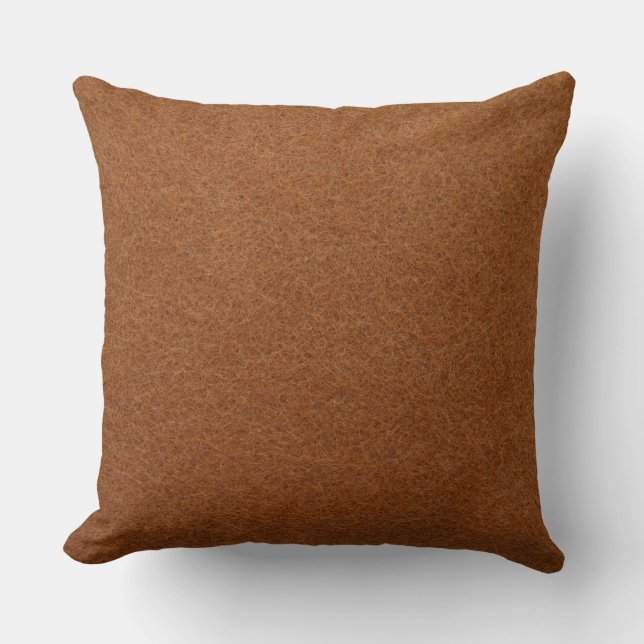 Vintage Distressed Cognac Leather Texture Throw Pillow (Front)