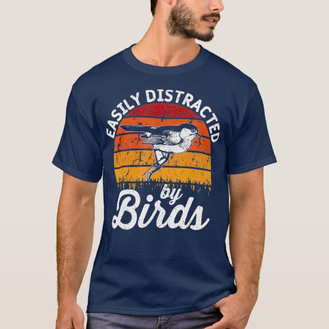 Vintage Distressed Easily Distracted By Birds T-Shirt (Front)