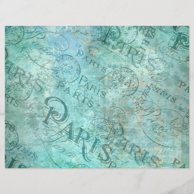 Vintage Distressed Fashion Paris Turquoise Paper (Front)