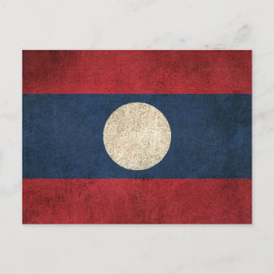 Vintage Distressed Flag of Laos Postcard