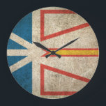 Vintage Distressed Flag of Newfoundland Large Clock<br><div class="desc">This vintage flag of Newfoundland design features rough textures and scratches. The flag has an old and worn feel which gives it a stylish look. This unique aged flag pattern is a great way to show off your Newfy pride and patriotism.</div>