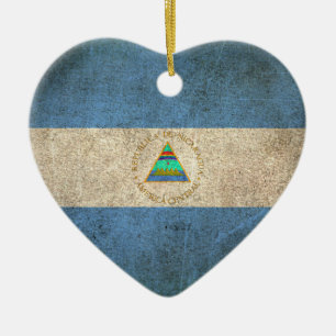 Vintage Distressed Flag of Nicaragua Ceramic Ornament