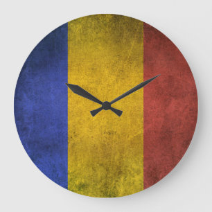Vintage Distressed Flag of Romania Large Clock