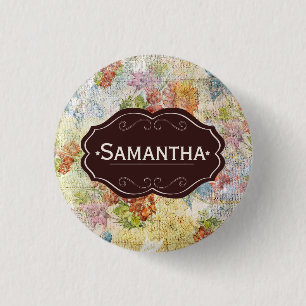 Vintage Distressed Flower Pattern Personalised 1 Inch Round Button