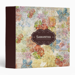 Vintage Distressed Flower Pattern Personalised Binder