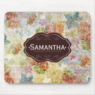 Vintage Distressed Flower Pattern Personalised Mouse Pad