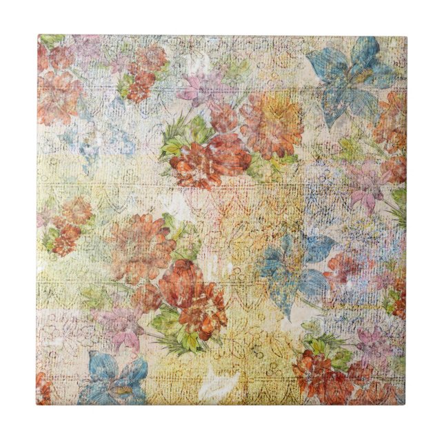 Vintage Distressed Flower Pattern Tile (Front)