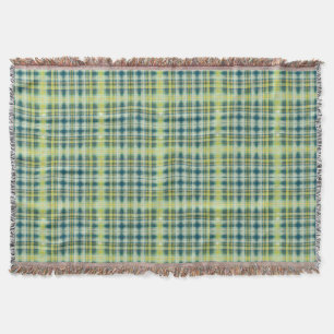 Vintage Distressed Green Orange Plaid Pattern Throw Blanket