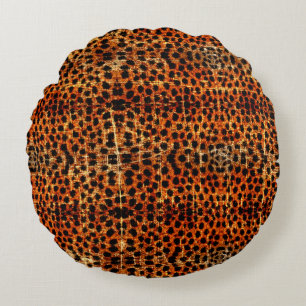 Vintage Distressed Grunge Cheetah Animal Print Round Pillow