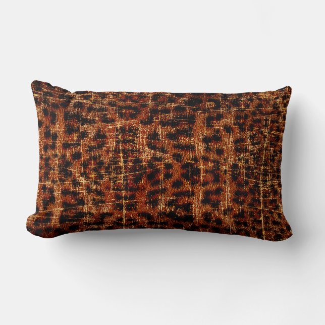 Vintage Distressed Grunge Jaguar Animal Print Lumbar Pillow (Front)
