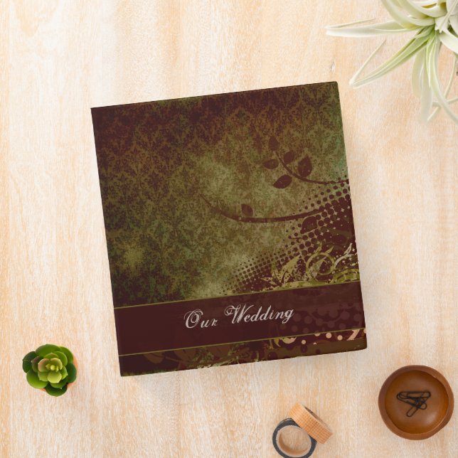 Vintage Distressed Grunge Swirl Brown Damask Binder (In Situ)