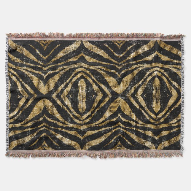 Vintage Distressed Grunge Zebra Animal Print Throw Blanket (Front)