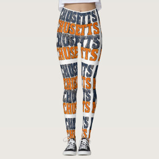Vintage Distressed Massachusetts Stacked Typograph Leggings