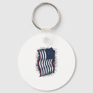 Vintage Distressed Patriotic Flag Shirt Design_1 Keychain