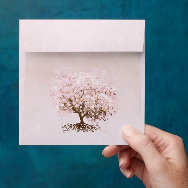 Vintage Distressed Pink Heart Leaf Damask Envelope (Hand)