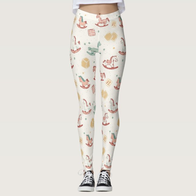 Vintage Distressed Rocking Horse Pattern (1) Leggings (Front)