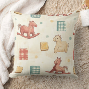 Vintage Distressed Rocking Horse Pattern (2) Throw Pillow