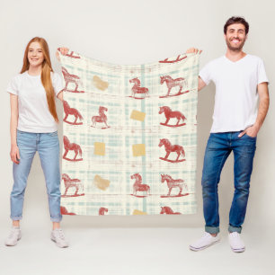 Vintage Distressed Rocking Horse Pattern (3) Fleece Blanket