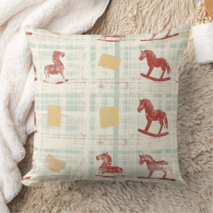 Vintage Distressed Rocking Horse Pattern (3) Throw Pillow