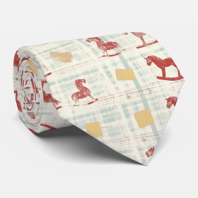 Vintage Distressed Rocking Horse Pattern (3) Tie (Rolled)