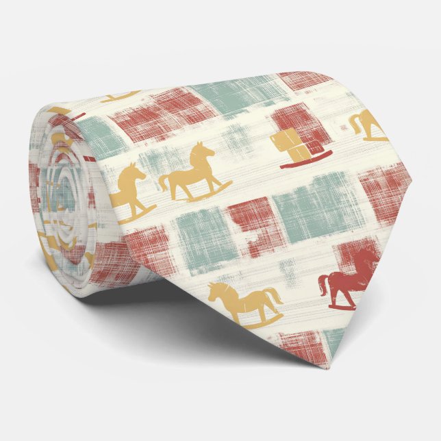 Vintage Distressed Rocking Horse Pattern (4) Tie (Rolled)