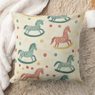 Vintage Distressed Rocking Horse Pattern (6) Throw Pillow