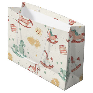 Vintage Distressed Rocking Horse Pattern Large Gift Bag