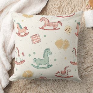 Vintage Distressed Rocking Horse Pattern Throw Pillow