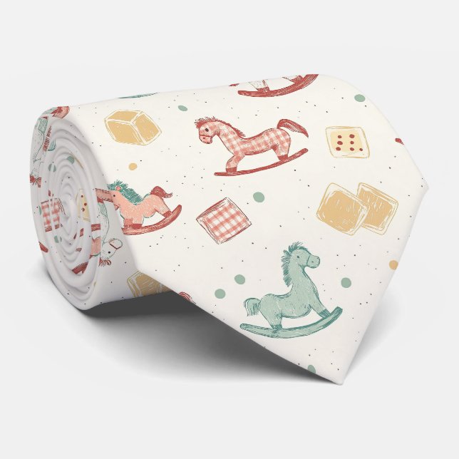 Vintage Distressed Rocking Horse Pattern Tie (Rolled)