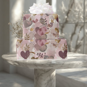 Vintage Distressed Romantic Muted Earthy Hearts  Wrapping Paper