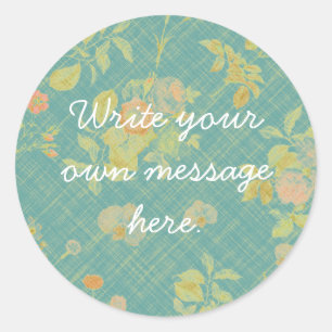 Vintage Distressed Spring Teal Floral Custom Text Classic Round Sticker