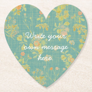 Vintage Distressed Spring Teal Floral Custom Text Paper Coaster