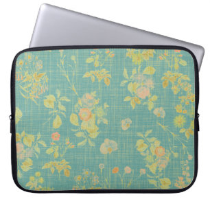 Vintage Distressed Teal Spring Floral Pattern Laptop Sleeve