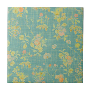 Vintage Distressed Teal Spring Floral Pattern Tile