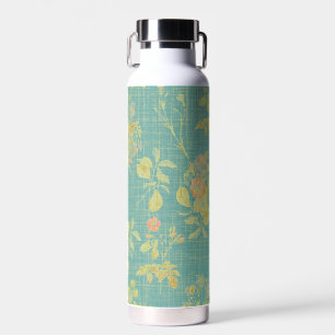 Vintage Distressed Teal Spring Floral Pattern Water Bottle