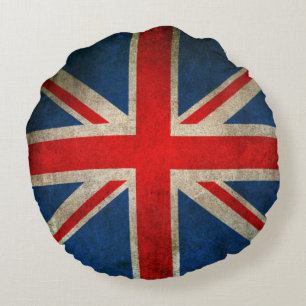 Vintage Distressed Union Jack Flag of The UK Round Pillow