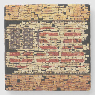 Vintage distressed USA Letters and American Flag Stone Coaster