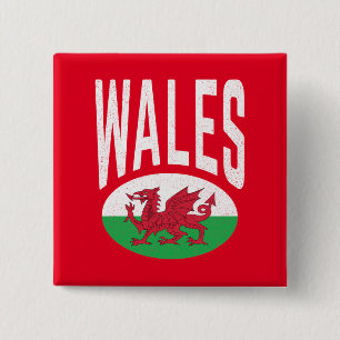 Vintage Distressed Wales Cymraeg Cymru Proud Welsh 2 Inch Square Button