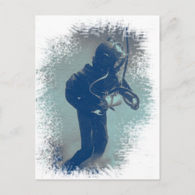 Vintage Diver Art Underwater Old Style Diving Postcard (Front)