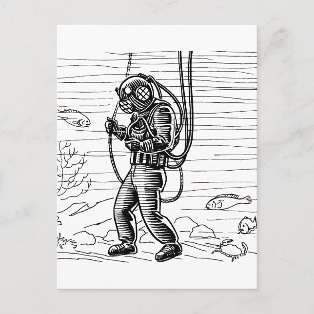 Vintage Diver - ocean diving suit Postcard (Front)