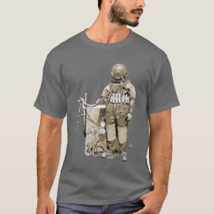 Vintage Diver with Diving Helmet and a Wheel Pump T-Shirt