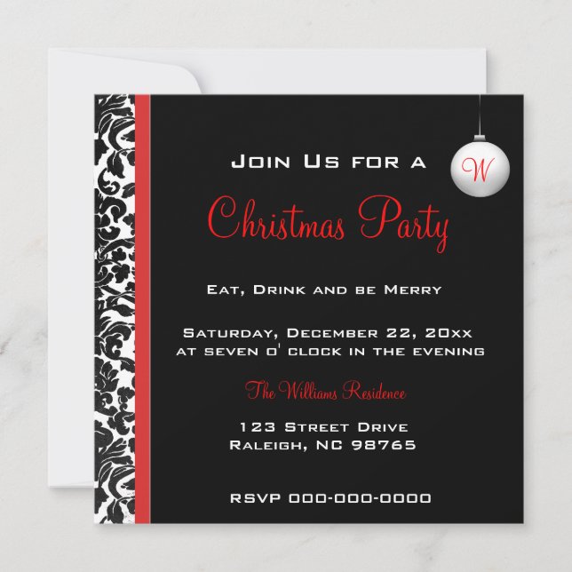 Vintage Divine Damask Red Invitation (Front)