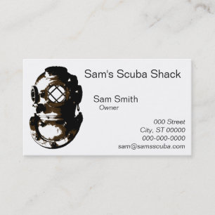 vintage diving helmet scuba beach ocean unique fun business card